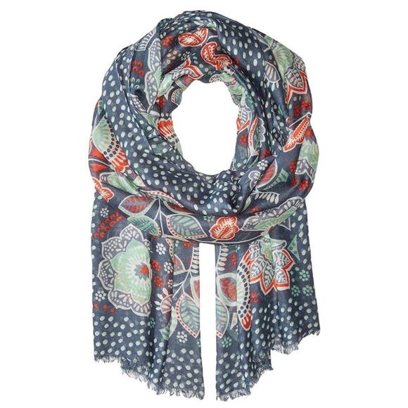 Vera Bradley Scarf Womens Nomadic Floral Raw Edge Soft Teal Peach Seafoam - Picture 1 of 5